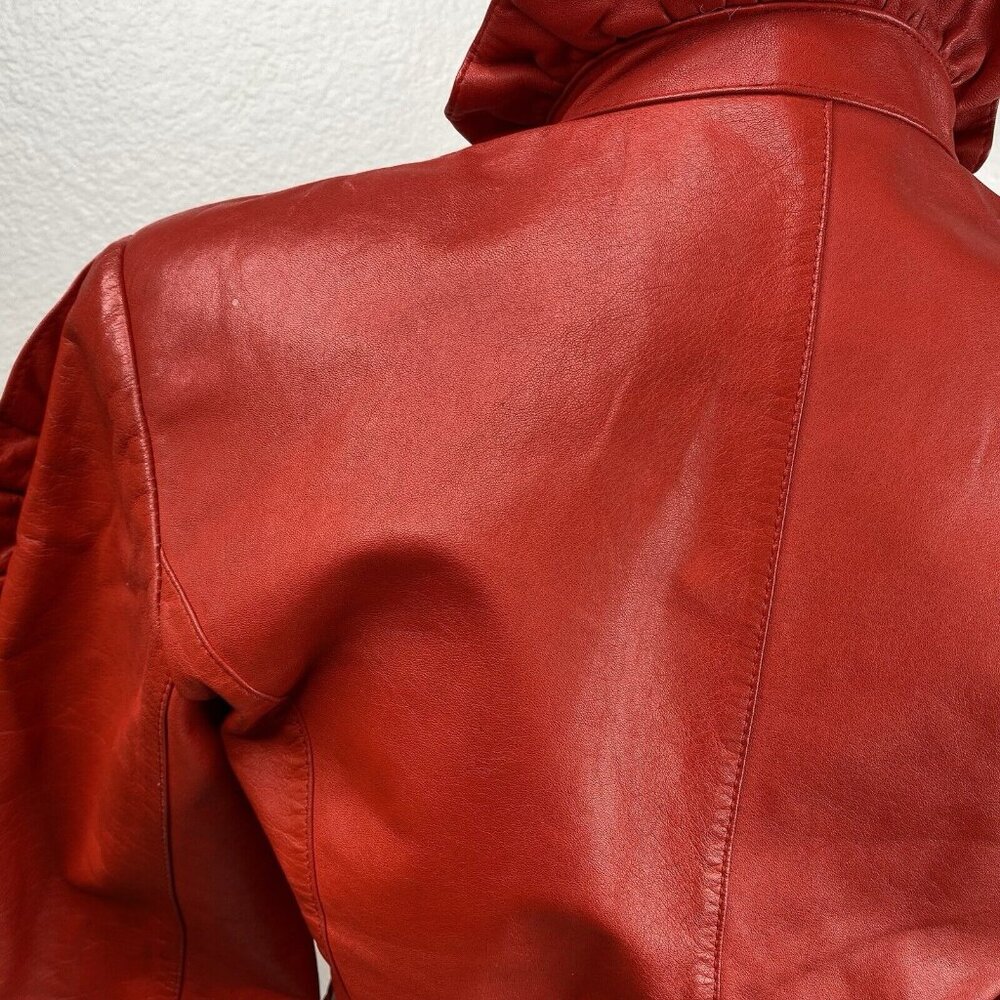 Vintage Triangles - Tannery West Jacket Womens Red Sz 5 Leather Ruffle 80's 90's - Picture 11 of 16